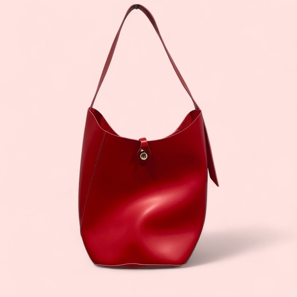 Adorable red Elizabeth Arden pvc bucket bag vegan